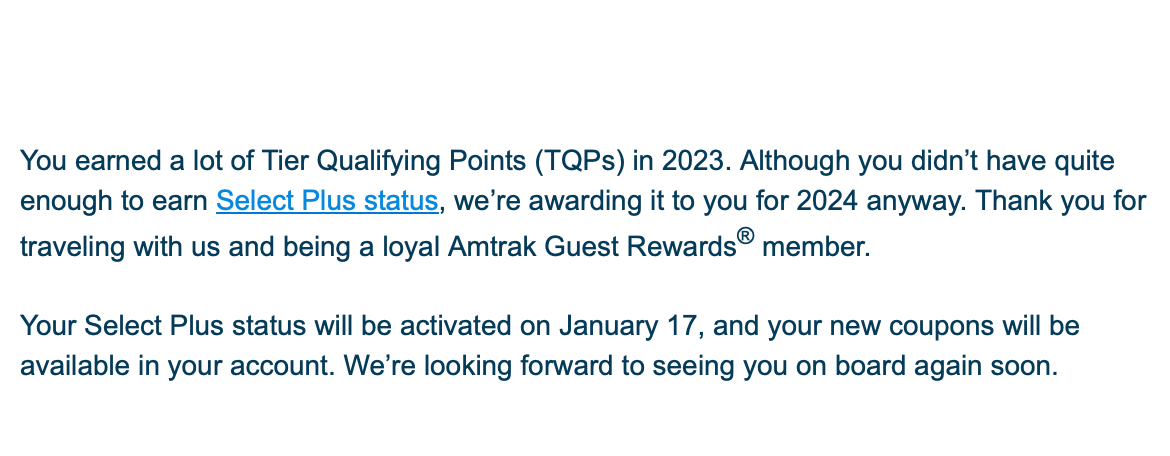 Screenshot of Amtrak rewards